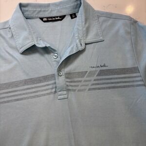 Travis Mathew Polo Shirt size M Stripe Soft Blue Golf Performance Pima Cotton